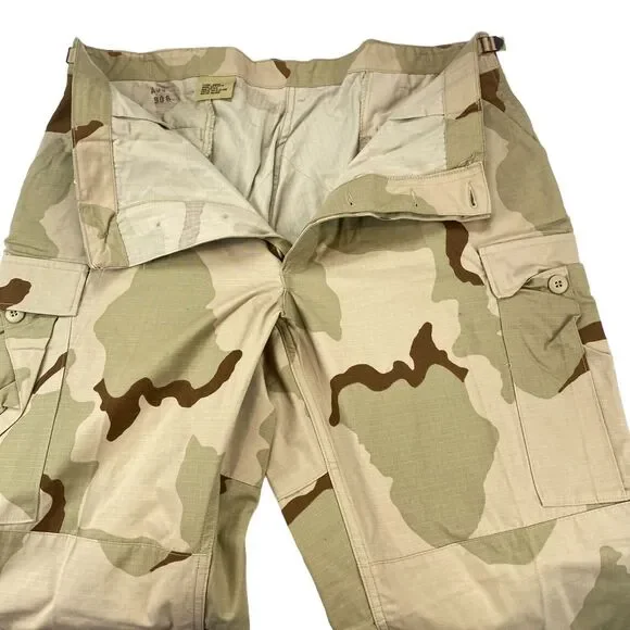 US Army Cargo Pants Men XL Green Camouflage Flat Front Drawstring Leg Button Fly - Picture 11 of 16